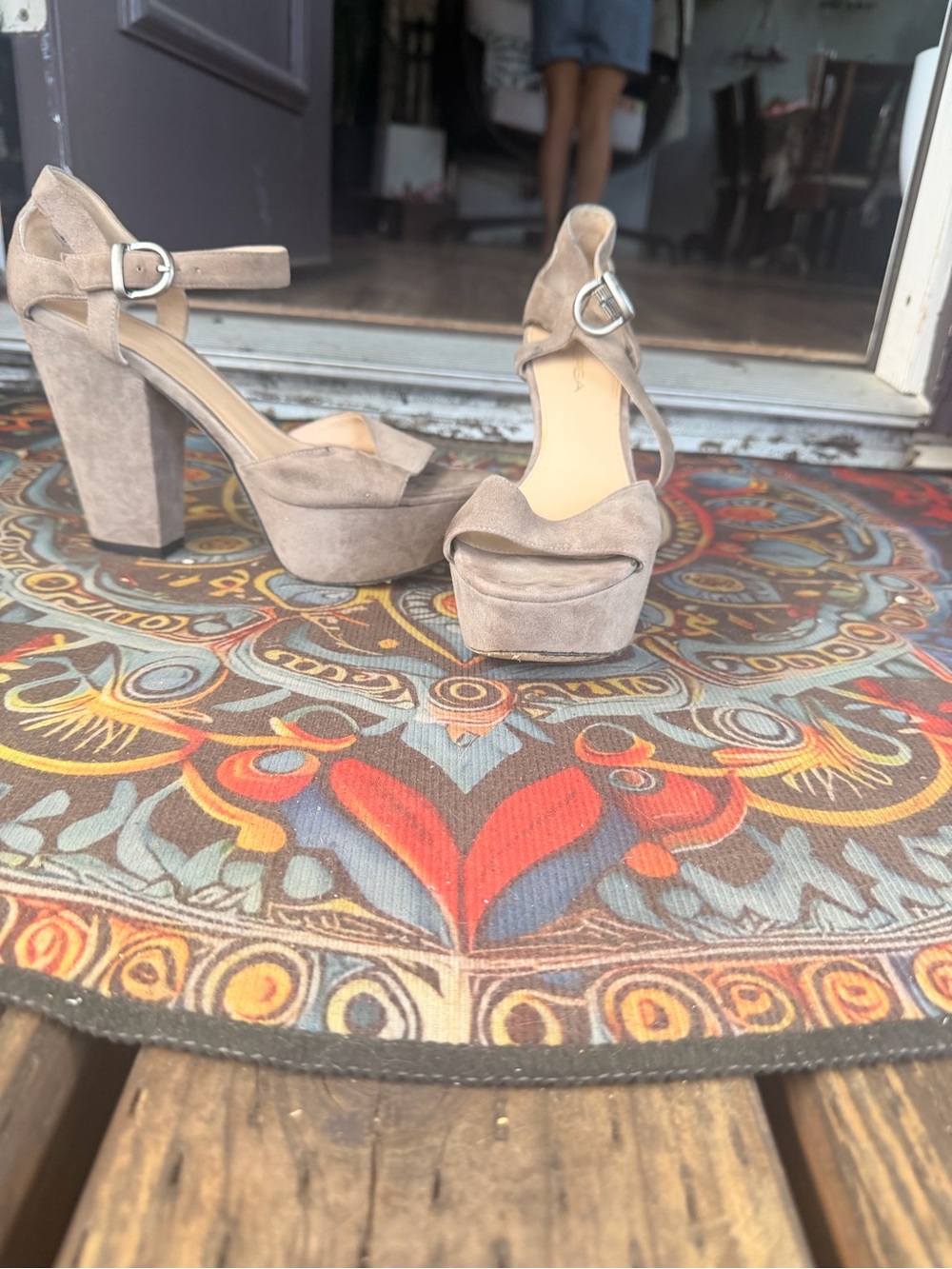 Via Spiga Taupe Suede Platform Sandals with Ankle Strap